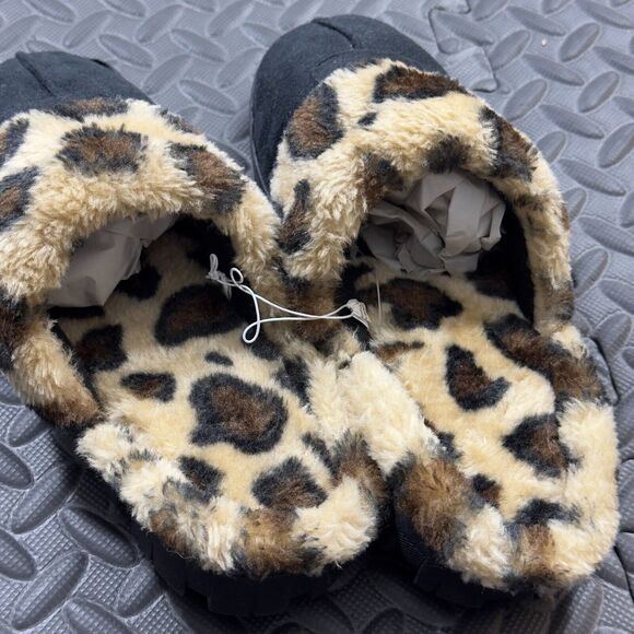 Women's Comfy Faux Fur Lined Mule Size 9 Multi Leopard Print Round Toe Slip On - Picture 2 of 5